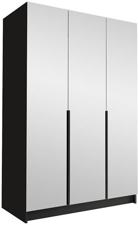Mirjan24 Kleiderschrank mit Spiegeltüren, Einlegeböden und Kleiderstange Cikzori III, Vielseitiger Drehtürenschrank, Elegantes Kleiderschrank 3-türig (Schwarz)
