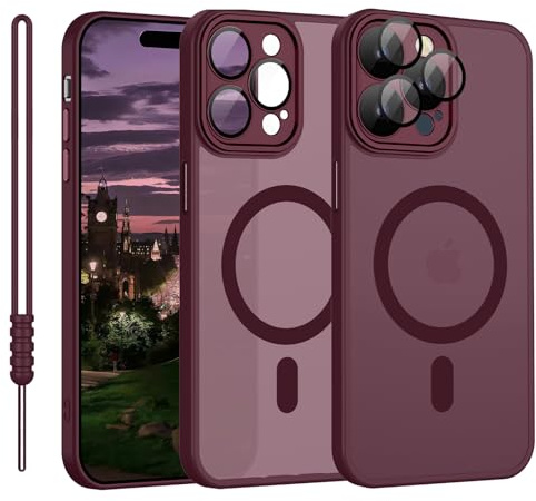 iPhone 15 Pro Hülle Magnetisch, Hanyhülle iPhone 15 Pro Magnetisch Leicht Dünn Matte Touch Kameraschutz, Kratzfeste Anti-Gelb Rutschfest Kratzfest Schutz Stoßfest Hülle für iPhone 15 Pro Dunkel Rot