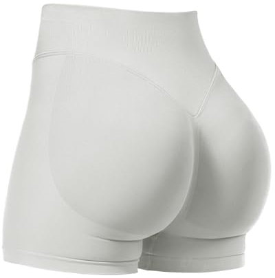 VOYJOY Damen Workout-Shorts, 9,1 cm, Scrunch Butt Lifting, Federbeige, M