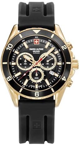 Swiss Alpine Military Herren-Armbanduhr Chronograph Analog Quarz Silikon 7034.9, Gold/Schwarz/Schwarz – 9817sam, Riemen