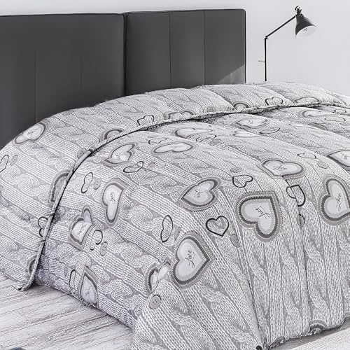 Home Tresor - Trapunta Matrimoniale Invernale Imbottita Shabby Chic, Piumone Letto Caldo Pesante Autunno Inverno 325 gr/mq Trapuntato in Morbida Microfibra Love Cuori
