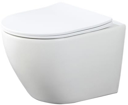 BAIKAL Inodoro de Cerámica T7. WC Suspendido con Sistema Rimless. Sanitario con Salida a Pared y Asiento con caída Amortiguada. Blanco Brillo