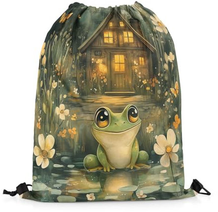 Tunnelzug Gymsack Süßer Frosch Wildtier Verträumt Sportbeutel wasserdichte Zuziehbeutel Mädchen Gymnastikbeutel, Für Strand, Yoga, 36x42cm