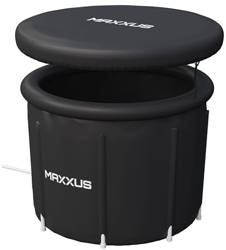 MAXXUS® Eisbad XL 450 L, Ø 90 cm, aufblasbar, mit Deckel und Pumpe | Tragbare Eistonne mit 5-schichtiger, wasserdichter Beschichtung für Indoor und Outdoor, in 5 Minuten einsatzbereit