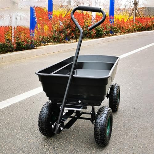 Relaxdays Wheelbarrow, Dump Cart, Garden Wagon Tipping Function, Rubber Pneumatic Pull Cart Wagon Wheels for Landscaping, Yard Work(Pneumatic wheel)
