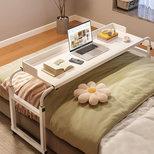 Tavolo Servitore,tavolo Con Ruote Tavolino Da Letto Con Ruote Scrivania Letto Tavolino Computer Tavolino Da Divano Per Pc Tavolino Da Lavoro(Color:Bianco+)