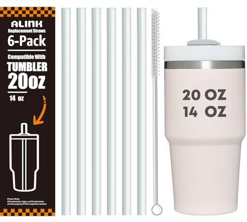 ALINK Clear Replacement Straws for Stanley 20 oz Tumbler, DISHWASHER SAFE, 6 Pack Reusable Plastic Straws Compatible with 20oz Stanley Adventure Cups, Plus Brush