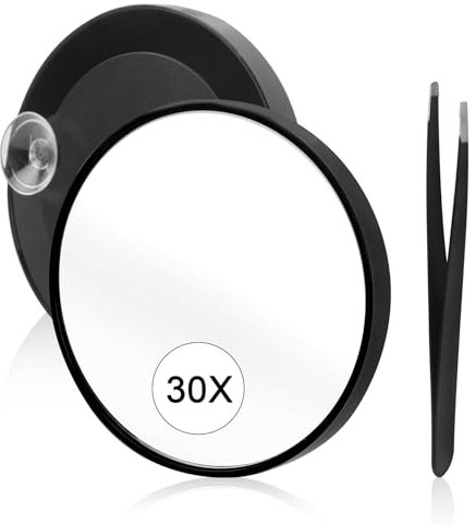 Specchio Ingranditore 30x, Piccolo Specchio Ingranditore Con Ventosa E Pinzette, Specchio Da Viaggio Da 3,5 Pollici Per Trucco, Epilazione Sopracciglia E Cura Della Pelle, Ideale Per Bagno E Spostamen