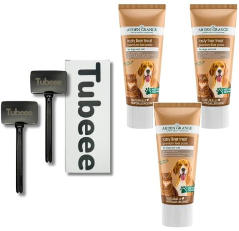 Tubeee Bundle – Premium Grain-Free Liver Paste for Dogs & Cats (3x75g) + Tube Squeezer Roller (Black) – Easy Squeeze Dog Treats, Mess-Free Lickable Pate, No Waste