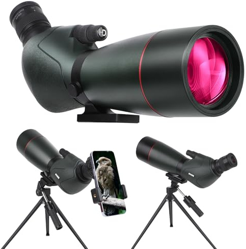 Spektive für Zielschießen - HD Spektiv mit Stativ Tragetasche & Smartphone Halterung - BAK4 Spektiv für Vogelbeobachtung Jagd Wildtierbeobachtung (MY-GN0039G(25X))