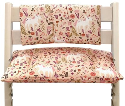 Blausberg Baby - ABWASCHBAR BESCHICHTET - Sitzkissen Set Junior für Stokke Tripp Trapp (ohne Schlitz im Sitzkissen) (Einhorn Rosa BESCHICHTET)