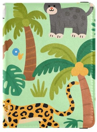Reisepass- und Impfkarten-Etui aus Leder, personalisierbar, Motiv: Tierbaum, Grün, für Reisen, Reisepasshülle für Herren, ultradünn, Grüner personalisierter Tierbaum, 1 size