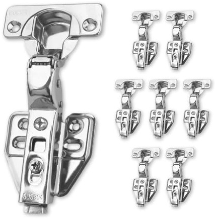 Clip On Soft-Close Cabinet Hinge, 105-Degree Opening Angle, Stainless Steel, Adjustable (Inset, 8)