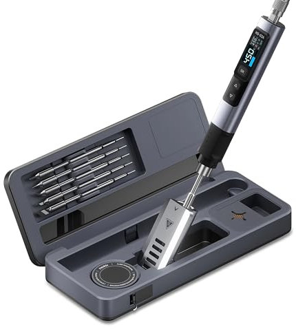 HS-02 Adjustable Temperature Soldering Iron DC 20V 100-450℃ Welding Solder Rework Station PD 100W Portable Repair Tool with Portable Soldering Toolbox (HS-02A-6Tips+Charger set2)