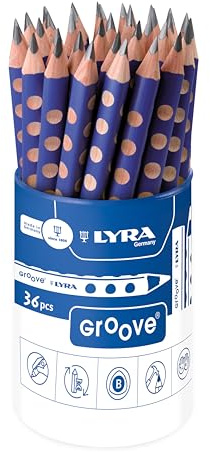 LYRA Groove Graphitstifte blau lackiert Runddose Karton 36 Stk. | Dreikant, Mine 4,3mm, Härtegrad B, Rechts- und Linkshänder, ergonomischer Naturgriff
