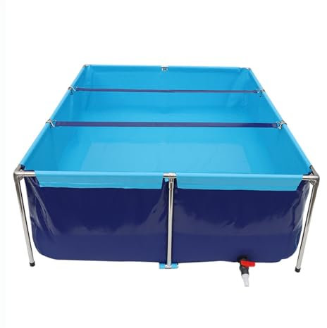 Above Ground Fish Pond Pool - Durable Canvas Tarpaulin with Drain Valve & Steel Bracket, Outdoor Frame Swimming Pool for Aquarium, 1/2/3M (3 * 1 * 0.7m)