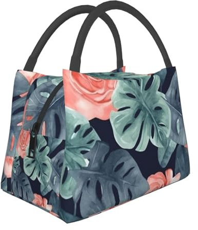 Borsa per il pranzo con motivo monstera ad acquerello per donne e uomini adulti isolata Lunch Box riutilizzabile a prova di perdite Borsa per il pranzo di grande capacità Contenitore per alimenti