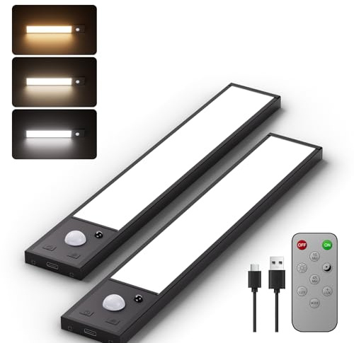 Tnight Unterbauleuchte Küche LED,Ultradünn Dimmbar Aufladbar Schranklicht mit Bewegungsmelder,Schrankbeleuchtung Kabellos mit USB C,Vitrinenbeleuchtung Magnetische (2, 20cm)