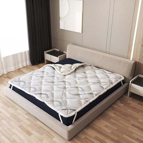 The White Stone Madrass-topper 130 x 190 cm | Ergonomisk bäddmadrassförbättrare | Ovatta Soft-fiber 5 cm | Andningsbar, hypoallergen & anti-dammkvalster