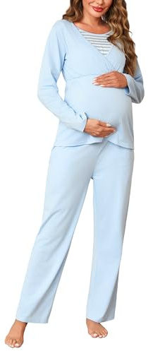 Bresdk Pigiama Premaman Donna Pigiami Parto Ospedale in Cotone Invernali a Maniche Lunghe per Allattamento e maternità in Due Pezzi Accogliente con Funzione Allattamento S-XXL