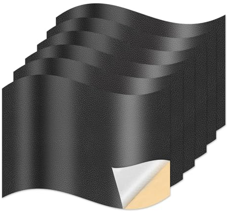 Selbstklebender Leder-Reparaturflicken, groß, 20 x 30 cm, 6er-Set für Sofas, Autositze und Möbel, Kunstleder-Reparaturset, schnelle Lösung für Risse und Löcher in Polstern, große Flicken (schwarz)