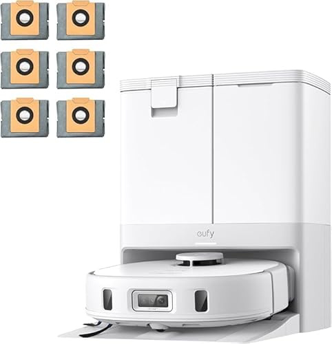 Anker eufy X10 Pro Omni Robotdammsugare med Mopp, 8 000 Pa, Trycksatt dubbel roterande mopp, Hårtrasselavlägsning, Tyst design, AI-hinderundvikning, Inkl. 6 dammpåsar, 365 dagar utan bekymmer (Vit)