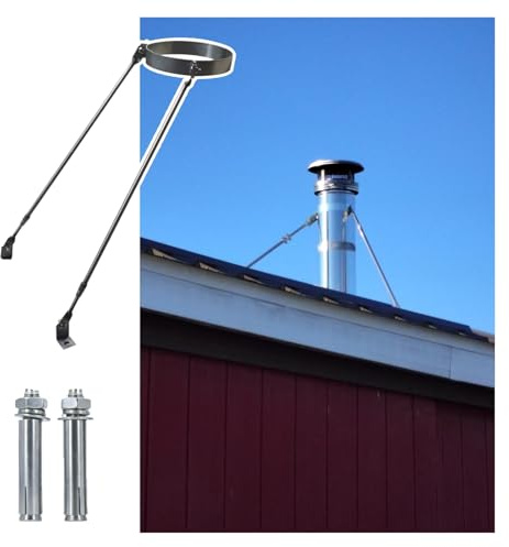 MZZKFC 15.9in Universal Extended Roof Chimney Support Bracket Kit, 304 Stainless Steel Pipe Brackets for Stove Pipes, with 2 Screws & 2 Legs, Easy Install(113mm/4.4)
