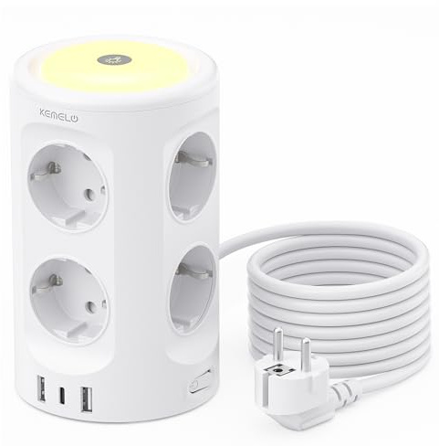 Multiprise avec éclairage, multiprise à 8 prises avec 3 ports USB, protection contre les surtensions, multiprise cubique, 3 modes d'éclairage, rallonge de 3 m, multiprise pour la maison et le bureau.