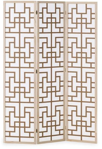 Homestyle4u Paravent 3-teilig Shoji 120x170 cm Indoor Holz | Raumteiler Natur Sichtschutz Trennwand freistehend