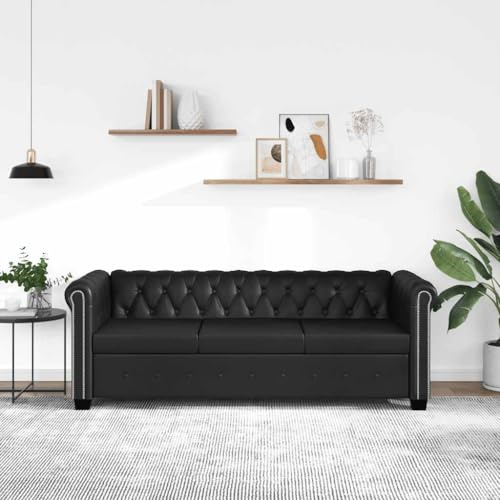Nqyjm Chesterfield 3-Sitzer-Sofa, Kunstleder, schwarz, 2-Sitzer, modernes Sofa, aus Leder, für Wohnzimmer/Schlafzimmer/Büro, kleines Sofa