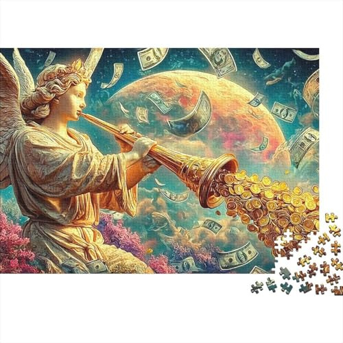 Puzzle 1000 Pièces en Matériau Carton Recyclé pour Adultes: Trompette d'ange - Ange avec Lune, Outil Éducatif - Bon Cadeau pour Passionnés de Puzzles