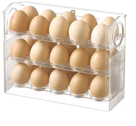 Comgooldool Automatic Flip Egg Storage Box for Refrigerator Side Door, PET Kitchen Egg Tray Organizer with for ACCESS Design for Food Organization and Countertop Use, Green Transparent