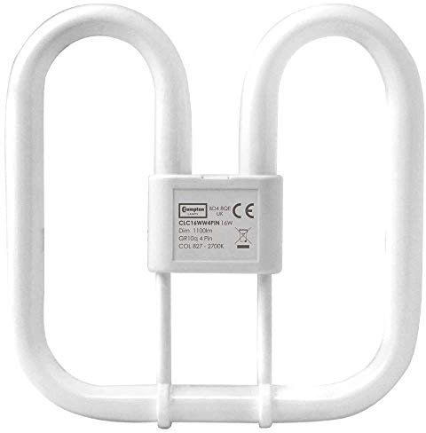 Crompton Lamps CFL 2D 16W GR10q Dimmable 2700K Warm White Frosted 1100lm 4-Pin Energy Saving DD Compact Fluorescent CC Slim Opal Light Bulb