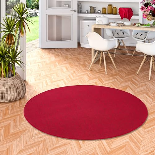 STRONG Feinschlingen Velour Teppich Rot Rund in 7 Größen, Größe:133 cm Rund