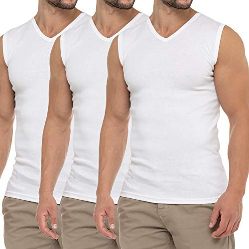 Celodoro Herren Business Muskelshirt V-Neck (3er Pack) Feinripp Top - Weiß M
