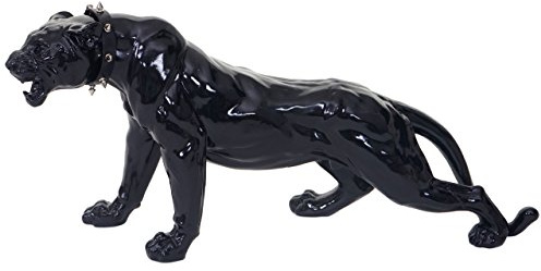Mendler Deko Figur Leopard 59cm - schwarz Hochglanz mit Halsband | Polyresin, Skulptur, Panther, In-/Outdoor