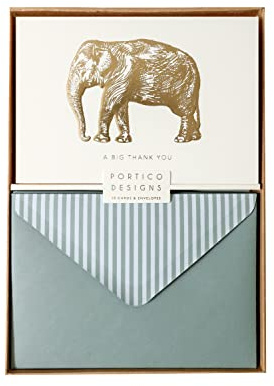 Portico Designs Dankeskarten-Set, mit Elefanten-Motiv, 10 Stück, mit passenden Umschlägen, gebrochenes Weiß, Kartengröße 14,8 x 10,5 cm