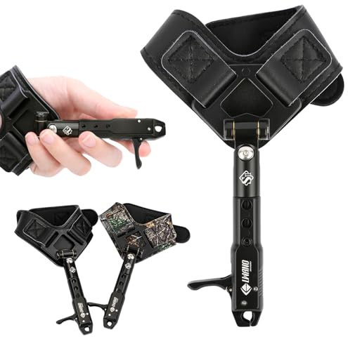 ZSHJGJR Compoundbogen Release mit Verstellbar Handschlaufe Bogen Release Sehnenauslöser (Schwarz)