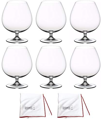 Riedel Vinum Brandy Glass (Set of 6) with Microfiber Polishing Cloth Bundle (5 Items)