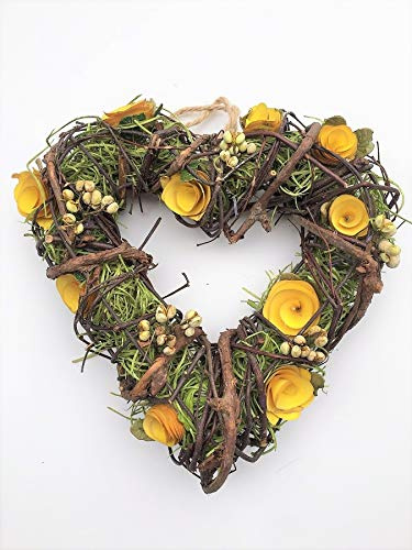 Holzmichel Türhänger Herz, gelb, Osterkranz, Türkranz, 25 cm