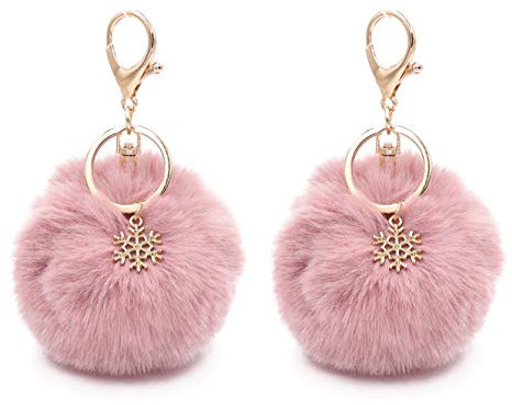 2 Packungen Pompons Schlüsselanhänger flauschige Pompons Schlüsselanhänger Kunstfell Schlüsselanhänger für Frauen Mädchen
