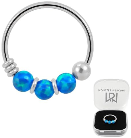 AZARIO LONDON Nasenring mit blauem Opal, Sterlingsilber, mit Perlen besetzt, 8 mm, Nasenring, 22 Gauge