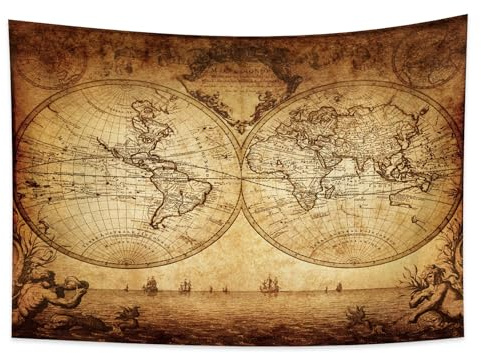 YONGFOTO Tapiz Mapa Vintage para DormitorioMapa Pirata Antiguo del Viejo Mundo de Pared, Retratos Grecia Tierra Atlas Histórico Mar Navegación Manta, 150x100cm