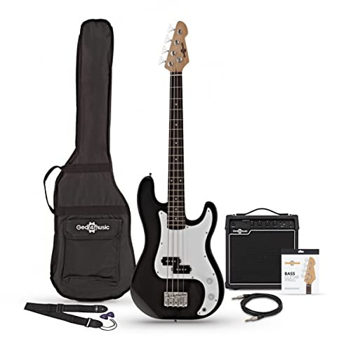 LA Short Scale Bass Gitarre mit 15W Verstärker & Zubehör von Gear4music | Kurzhals-Bass aus Leichten Hölzern, Klarer Druckvoller Ton mit Tiefen Bässen, 15W-Verstärker und Zubehör