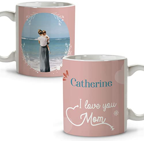 LolaPix Taza Mama Personalizada. Detalles Dia de la Madre. Regalos para Mama Original. Regalo Madre primeriza. Apta para Lavavajillas. Taza Mamá 330ml. LOVE YOU MOM