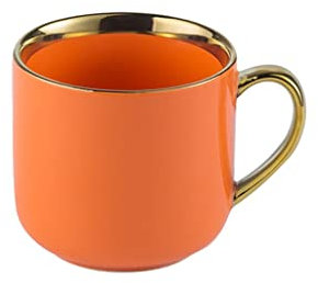 Nff Kaffeebecher, Große Tasse Aus Keramik Mit Goldrand, Kaffeetasse Mit Henkel Geeignet for Milch, Kaffee, Saft, 400 Ml (Color : Orange)