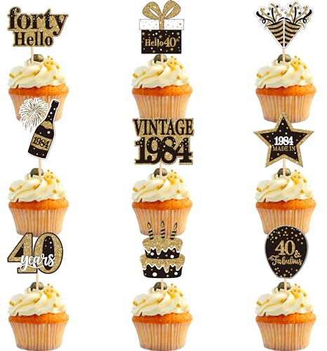 36 Stück 40th Geburtstag Tortendeko Vintage 1986 Cupcake Toppers 40 Fabulous Nummer 1986 Cupcake Picks glücklich 40 Geburtstag Hochzeitstag Party Kuchen Dekorationen Zubehör