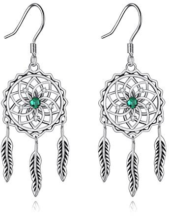 VONALA Traumfänger-Ohrringe Sterlingsilber Feder-Ohrhänger Traumfänger-Ohrringe Boho-Schmuck Geschenk für Frauen Teenager Mädchen Geburtstag