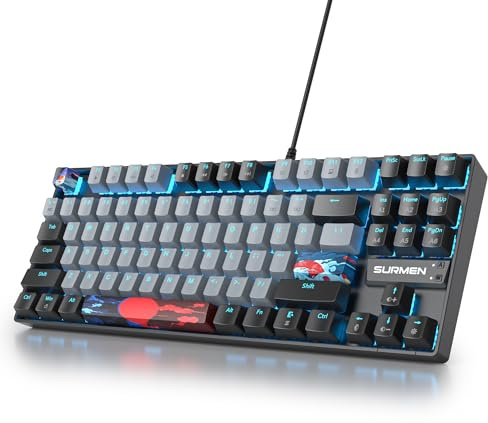 SOLIDEE Tragbare 80% mechanische Gaming-Tastatur,87 Tasten kompakte RGB LED-Hintergrundbeleuchtung,kabelgebundene Tastatur mit USB Kabel,mit linearem roten Schalter für Windows PC Mac(87 Dolch)