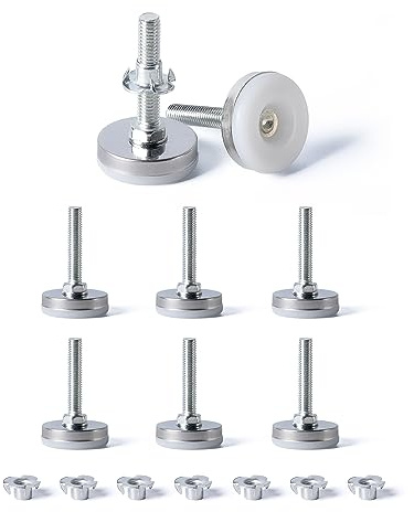 Tycoonest M8 X 35MM Adjustable Furniture Levelling Feet Set of 8, Screw-in Round Base Table Leg Extender Adjuster Floor Protector, Leg Levelers for Bed Sofa Cabinet Garden Table Cupboard, with T Nuts